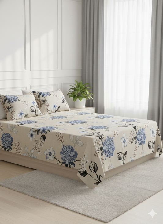 Blue Blossom Collection | Double bedsheet with 2 Pillow Covers