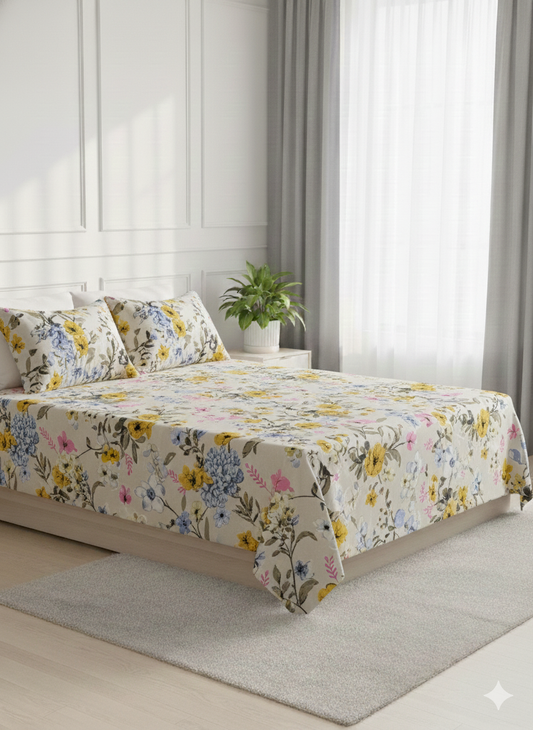 Floral Whisper Collection | Double bedsheet with 2 Pillow Covers