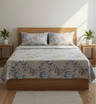 Blue Blossom Collection | Double bedsheet with 2 Pillow Covers