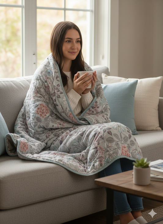 Winter Blossom Minimalist  | Single 2-in-1 Reversible Blanket / Dohar