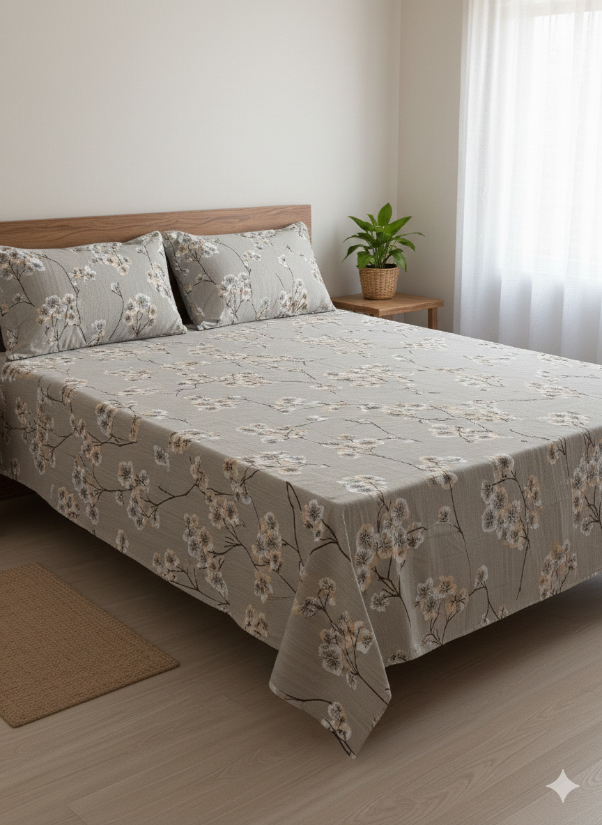 Neutral Bloom Collection | Double bedsheet with 2 Pillow Covers