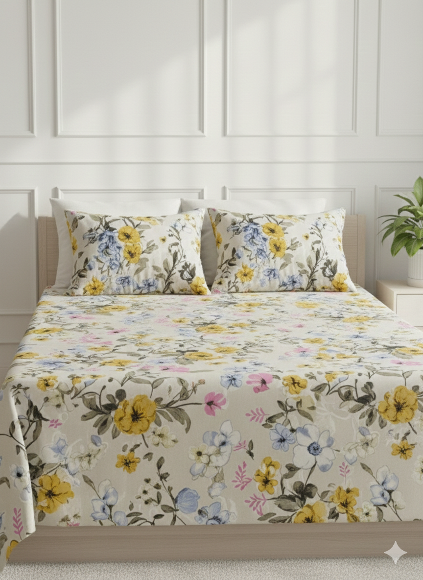 Floral Whisper Collection | Double bedsheet with 2 Pillow Covers
