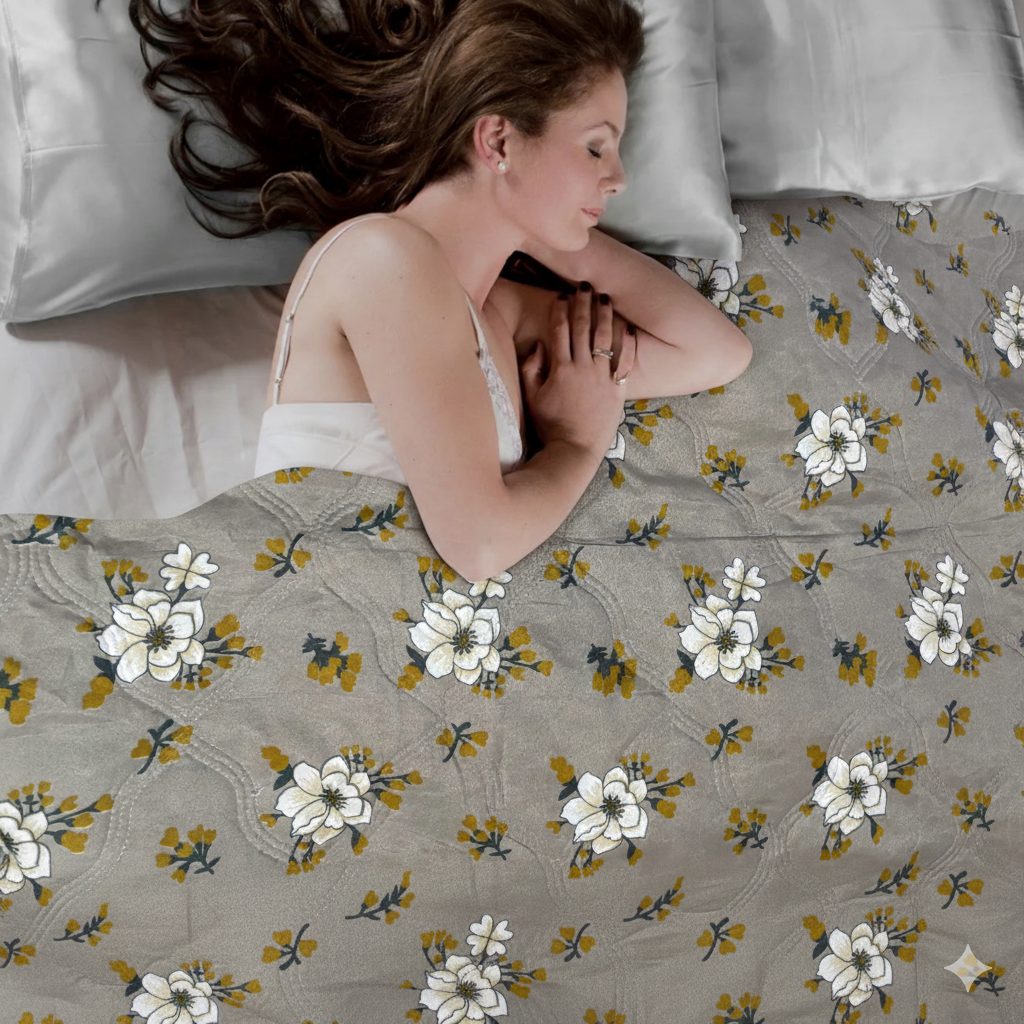 Grey Blossom Harmony | Single 2-in-1 Reversible Blanket / Dohar