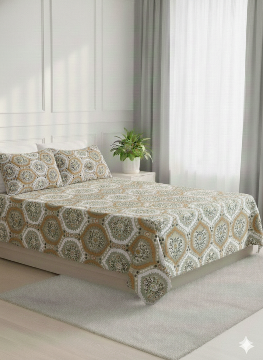 Saffron Heritage Collection | Single bedsheet with 2 Pillow Covers